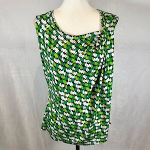Worthington green and white abstract print gathered shoulder top size large